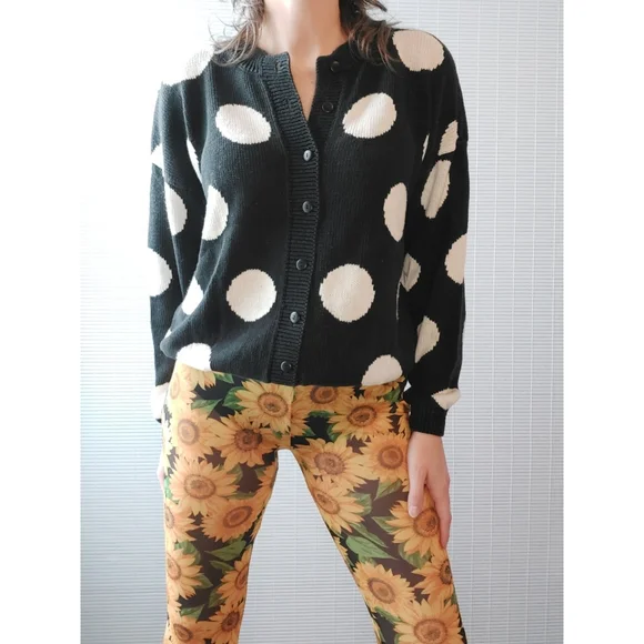 Vintage Express Tricot Polka Dot Cotton Cardigan Sweater Medium Large - Picture 3 of 11